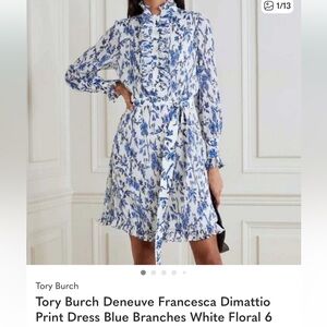 Tory Burch Blue and white floral dress- new condition